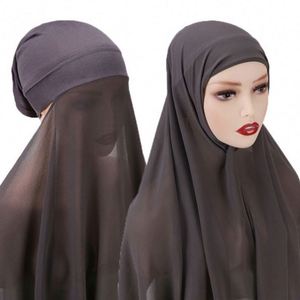 Chiffon Jersey Instant <b>Hijab</b> With <b>Cap</b> Malaysia Wholesale Online Solid Colors Scarves Adult High Quality and Reasonable Price - Product Image 5