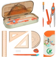 Ensemble de géométrie complet pour les élèves du primaire, outils essentiels pour l'apprentissage des mathématiques, rapporteur, compas, règle, équerre