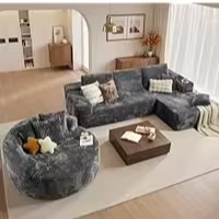 Ensemble de canapés modulaires compressés en velours côtelé moderne avec chaise longue ronde, idéal pour appartement, hôtel, salon