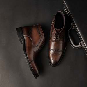 New Fashion Men's Genuine Leather Business Formal <b>Boots</b> Brogue Carved Design Lace up Pointed Toe Leather <b>Boots</b> - Product Image 1