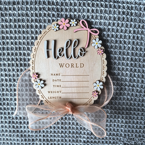 Uionen Hello World Wooden Birth Announcement Sign Custom Newborn Name <b>Plaque</b> Baby Birth Stats Keepsake Milestone Photo Prop - Product Image 4