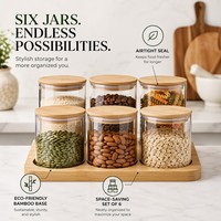 Ensemble de bocaux en verre borosilicate écologiques avec couvercle en bambou, support pour bocaux, bocaux cylindriques transparents pour le rangement de la cuisine, épices, café, noix, fabriqué en Chine