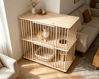 Cage à chat en bois à plusieurs niveaux, villa intérieure pour chat avec enclos pour litière, grand parc pour animaux de compagnie, meuble-lit avec roulettes pour chatons