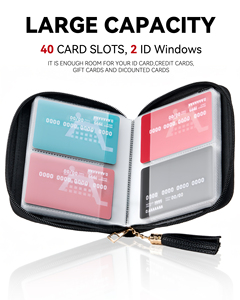 Portefeuille pour femmes en cuir PU personnalisé avec blocage RFID, grande capacité, porte-cartes de crédit tendance avec fermeture éclair, 40 emplacements pour cartes - Product Image 4
