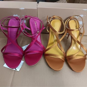 Sandalias de Tacón de Satén para Mujer, con Tiras Cruzadas en la Parte Delantera, Correa de Tobillo con Hebilla, Punta Redonda, para Verano - Product Image 1
