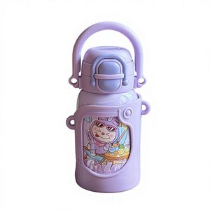 Cartoon Double-Wall Stainless Steel Kids Student Thermos Insulated Leakproof Portable Water Bottle Flask With Straw Rope Strap - Product Image 1