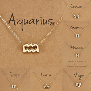 Regalo de cumpleaños, chapado en oro, 12 signos del zodiaco, colgante, tarjeta de deseo, cadena de oro, Gargantilla, collar de astrología, joyería para mujer - Product Image 1