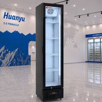 Réfrigérateur commercial vertical mince 110L avec porte vitrée et refroidissement par ventilateur pour supermarché