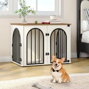 Ahşap Köpek Kafesi Mobilyası, Küçük/Orta Boy Köpekler İçin İç Mekan Köpek Kafesi, Ağır Hizmet Tipi Köpek Kafesleri Dekoratif Evcil Hayvan Evi Yan Sehpa - Product Image 1