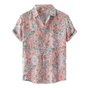 Men's Casual Vacation Hawaii Floral Printed Shirt Short Sleeve Turn-Down Collar Male Top Harajuku Shirt Vintage Men's clothing