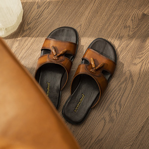Top Layer Cowhide Men's Genuine Leather Slippers Breathable <b>Soft</b> Home Casual <b>Shoes</b> Lightweight Versatile Outdoor Sandals - Product Image 2