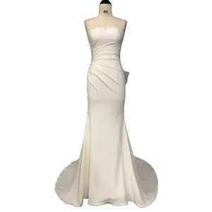 Robe de mariée légère simple satin français tulle arc queue nouvelle mariée style coréen robe de mariée sirène blanche