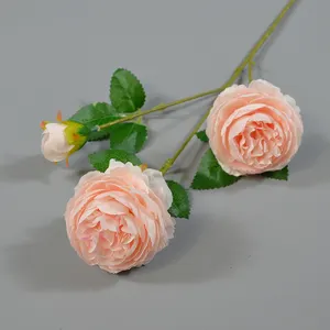 Flor de seda artificial de un solo tallo persa ranúnculo tallo largo 3 cabezas peonía rosa para boda fiesta de vacaciones