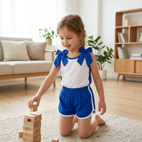 Ensemble 2 pièces pour filles avec bretelles contrastées bleues, débardeur jaune uni sans manches et short, ensemble d'été pour filles