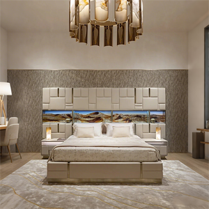 Итальянский элитный комплект мебели для спальни: кровать размера «king-size» с изголовьем, современная роскошная кожаная кровать с изголовьем размера «king-size» - Product Image 2