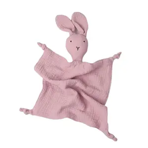 Blanket Muslin Security Bunny Animal Toy Soft Organic Cotton Newborn S Knitted Embroidery Stuffed Baby Comforter Plain