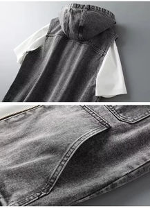 Gilet en jean élégant pour homme, style coréen, coupe slim, sans manches, à capuche, polyvalent, décontracté, effet délavé, haute qualité - Product Image 2