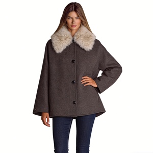 เสื้อโค้ทขนสัตว์ผู้หญิงพร้อมปกขนสัตว์เทียม - แฟชั่นฤดูหนาวทรงโอเวอร์ไซส์แบบกระดุมแถวเดียว - Product Image 2