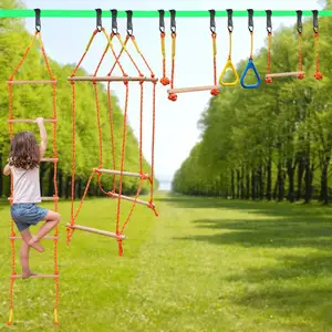 8.5 piedi (circa 2.9 metri) scala di corda di legno per bambini 2-in-1 per arrampicata all'aperto adatta per il divertimento della casa del gioco del campo da giardino