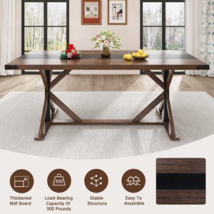 Mesa de Comedor Rectangular Moderna SENYU de Madera con Base en X para 6 Personas, Diseño Rústico, Estructura Estable, Muebles para el Hogar - Product Image 3