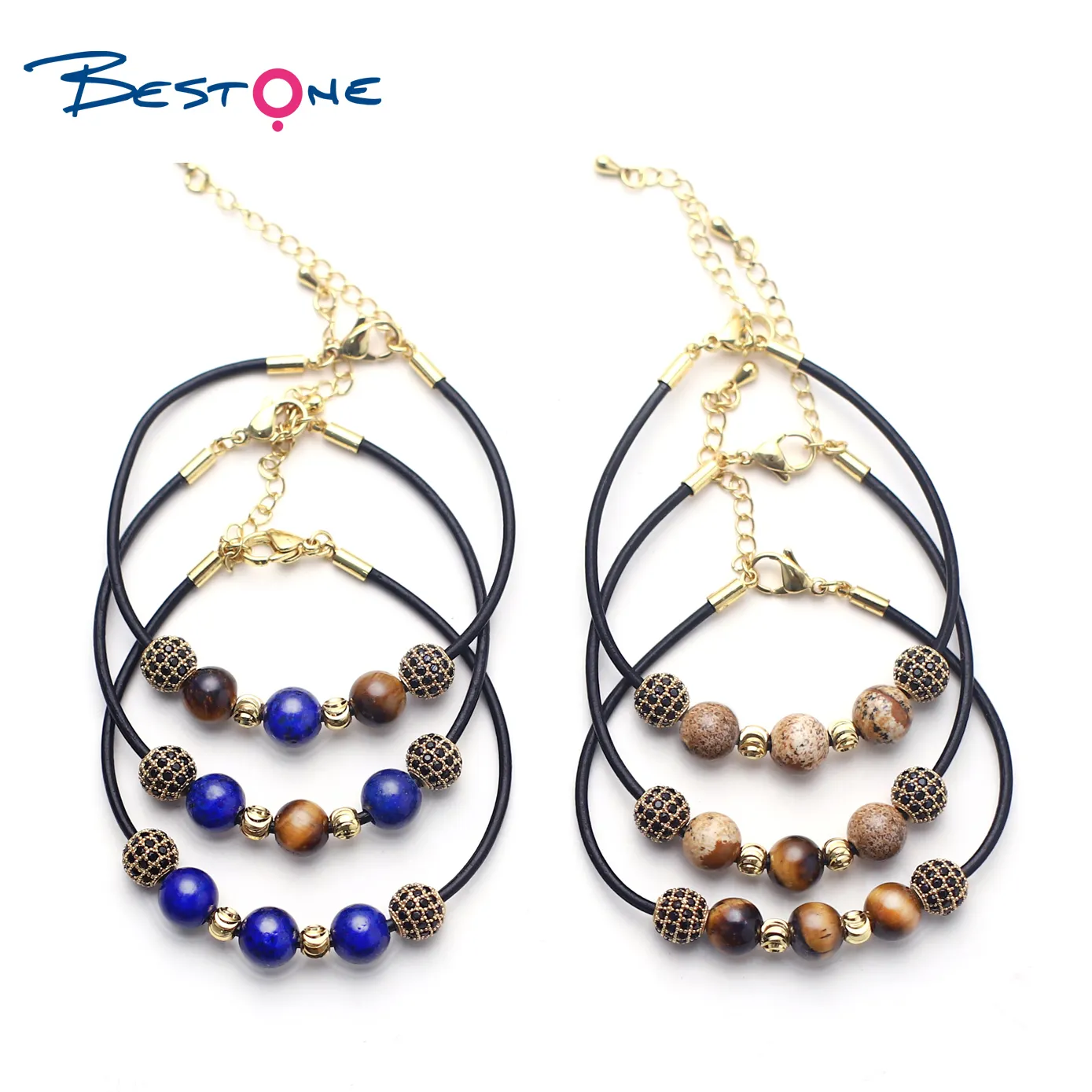 Bestone DIY Handmade Fashion Semi-Precious Beads Rope Bracelet Natural Gemstone Adjustable Beads Bracelet for Women