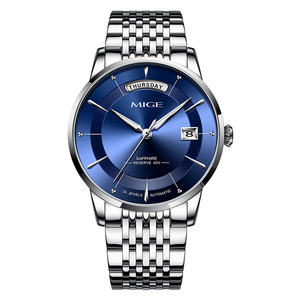 Reloj Mecánico Automático para Hombre MIGE, Correa de Acero Inoxidable, Esfera Azul, Cristal de Zafiro, Visualización de Fecha, Estilo Elegante, Caja Redonda de 40 mm - Product Image 1