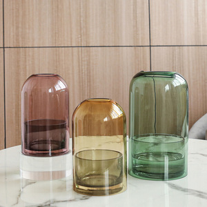 Nordic Style Simple Design <b>Glass</b> Cover Candle Holder Transparent <b>Glass</b> Vase Wholesale Art Shape Flower Arrangement <b>Glass</b> Vase - Product Image 2