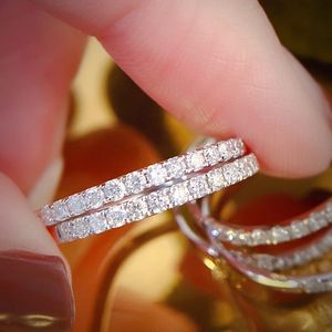 Xinfly 18k Solid Gold <b>Dainty</b> Stackable Band Half Eternity Wedding <b>Ring</b> with 0.30ct Natural Diamond Row Bling Bling - Product Image 5