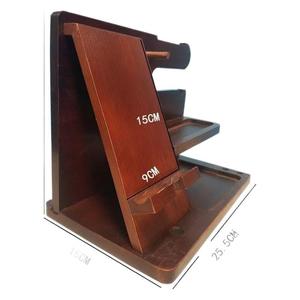 Wooden Multi-Functional Storage <b>Rack</b> 3-Tier Desktop Organizer For Phone Watch Glasses <b>Key</b> Holder Reddish Brown - Product Image 3