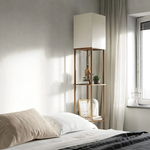 مصباح أرضي LED مربع حديث مع ضوء خافت و <span class=keywords><strong>3</strong></span> ألوان درجة حرارة لغرفة المعيشة زاوية خشبية الظل وأرفف شحن - Product Image 5