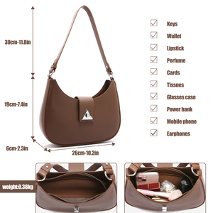 Sac bandoulière tendance style français 2026, <span class=keywords><strong>chic</strong></span> avec accent métallique, en cuir PU, forme croissant de lune, pour femme - Product Image 5