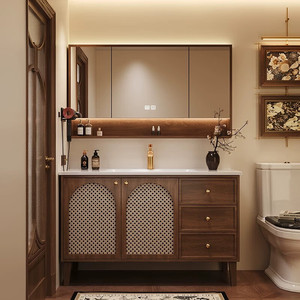Luxury retro ceramic integrated bathroom vanity unit with washbasin and smart <b>mirror</b> cabinet - Product Image 3