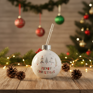 كؤوس زجاجية شفافة على شكل كرة عيد الميلاد، زجاجة نبيذ مع قش، أكواب مشروبات على شكل رجل الثلج - Product Image 2