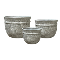 Pot de fleurs vintage d'extérieur en ciment, aspect pierre, résistant aux intempéries, rond et robuste, pour aménagement paysager de patio - Vente en gros
