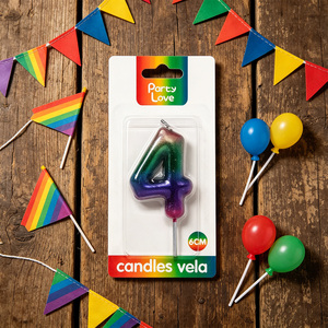 เทียนวันเกิดสีรุ้ง 6 ซม. รุ่นปาร์ตี้เลิฟ หมายเลข 4 - Product Image 5