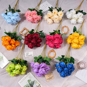 Bouquet de roses artificielles 9 têtes, fleurs en soie pêche, arrangement floral artificiel, décoration de mariage et de maison, toucher naturel - Product Image 1