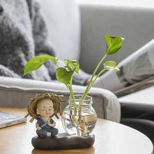 Ensemble de vases en verre en forme de moine, base en céramique hydroponique, décoration zen asiatique, vase de table pour la maison, table à thé, plante Pothos - Product Image 3