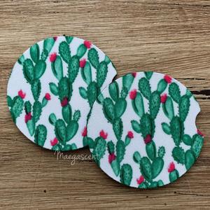 Posavasos para Coche con Diseño de Cactus Blanco, Hecho a Mano, Felicidad en Miniatura - Product Image 1