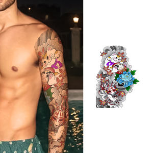 Etiqueta engomada del tatuaje temporal del <span class=keywords><strong>brazo</strong></span> completo de larga duración Diseño <span class=keywords><strong>tribal</strong></span> seguro para hombres Color blanco Transferencia de agua Plantilla del cuerpo Papel impreso - Product Image 3