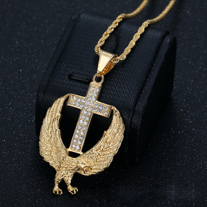 Hip Hop Cruz águila cristiana Iced Out Cubic Zirconia deslustre libre de acero inoxidable joyería de moda colgante collares al por mayor - Product Image 3