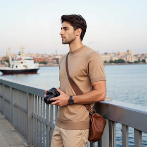 2025 collezione primavera/estate t-shirt Casual <span class=keywords><strong>uomo</strong></span> a maniche corte 6 girocollo in <span class=keywords><strong>lana</strong></span> Versatile 300 grammo tessuto a maglia tinta unita - Product Image 4