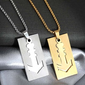Collana con Ciondolo a Forma di Ancora Quadrata in Metallo Pesante, Catena con Perline in Rame, Stile Hip-Hop Personalizzato per Studenti e Coppie - Product Image 4