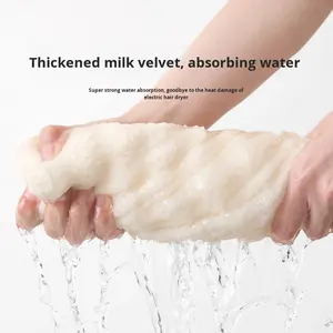 Bonnet de séchage capillaire en polaire corail épaissie à queue large, motif fruits de dessin animé, pour <span class=keywords><strong>femme</strong></span>, esthétique haut de gamme, séchage rapide, super absorbant - Product Image 4