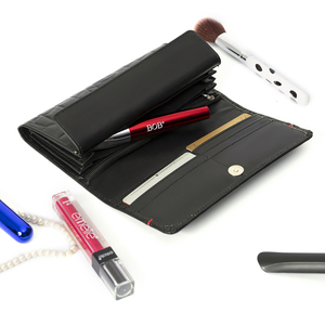 Luxury Black Genuine Leather <b>Long</b> <b>Wallet</b> with Stone Pattern Button Closure Durable Design - Product Image 2