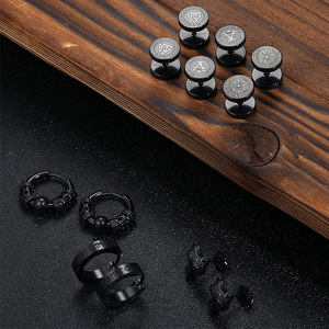8-Piece Classic Set of Stainless Steel Wolf Head and Geometric <b>Stud</b> <b>Earrings</b> & Huggie Hoops <b>Earrings</b> for Men | Hypoallerge - Product Image 4