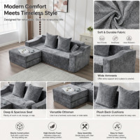 Sofá Seccional Modular en Forma de L de Dos Plazas con Cama, Diseño Plegable, Tapizado en Tela Ecológica Moderna para Sala de Estar