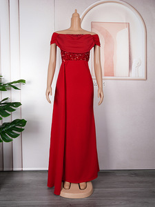 Falda Larga Plisada de Cintura Alta, Elegante, Roja, con Hombros Descubiertos, Cómoda, Talla Grande, al por Mayor, 2026 - Product Image 1