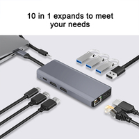 Station d'accueil USB-C 10-en-1 personnalisée OEM 5 Gbit/s double moniteur pour Dell/HP/Lenovo HDTV 4K 60Hz RJ45