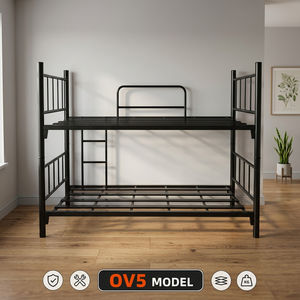 Lit superposé en métal pleine taille avec échelle pour hôtel, auberge, école – Design simple – Mobilier de chambre - Product Image 1