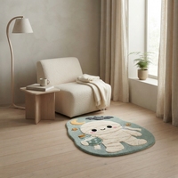 Tapis de sol en forme de lune avec motif animalier mignon et moderne pour Halloween, en polyester, imitation velours, fabriqué à la machine, pour chambre d'enfant